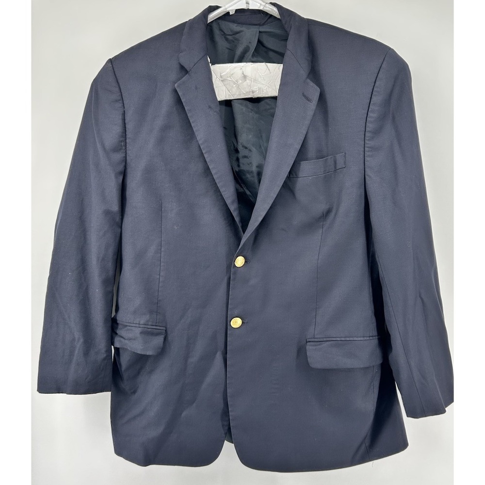 Lauren Ralph Lauren Pure New Wool Navy Blue Sport Coat Gold Button Size 44L